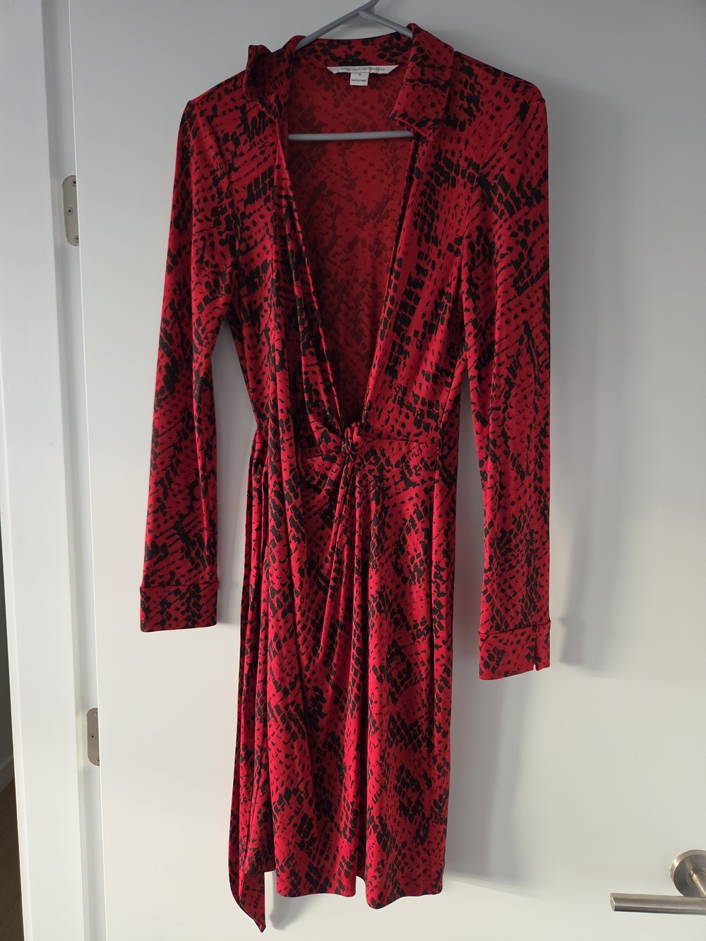 Diane Von Furstenberg Red and Black Printed Wrap Dress